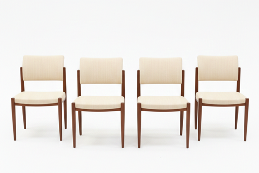 Mid Century Nordic Chiswell Cream vinyl teak set of four chairs vintage condition