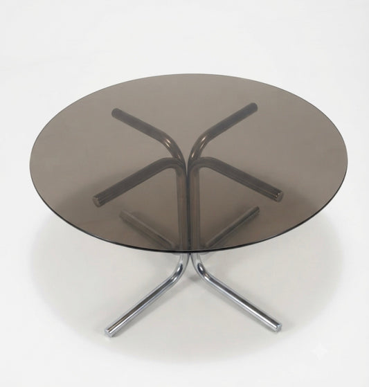 Mid Century Space Age chrome and smokey glass 1970s table