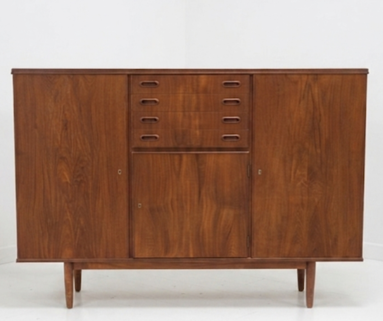 Danish Teak Highboard Sideboard, Lockable — 1960s
