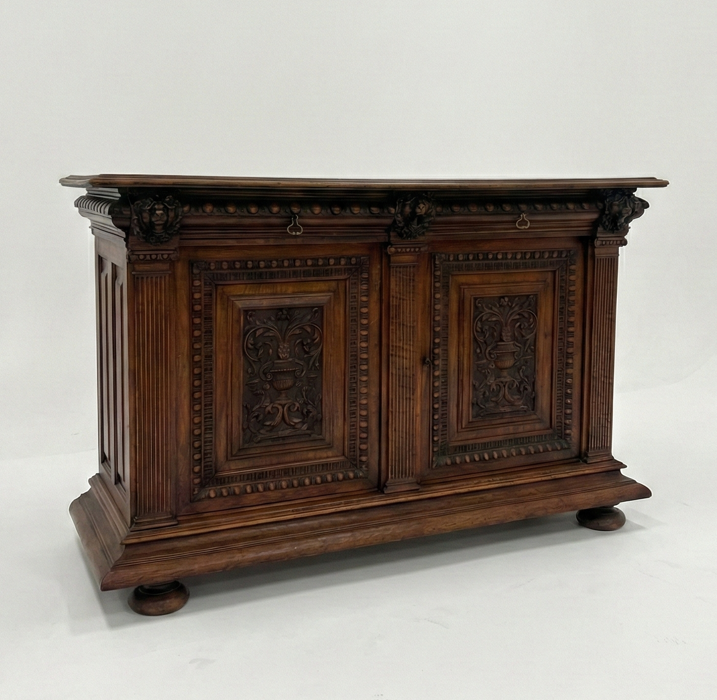 Late 19 Century Antique Jacobean Revival Carved Oak Sideboard