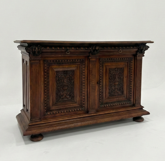 Late 19 Century Antique Jacobean Revival Carved Oak Sideboard
