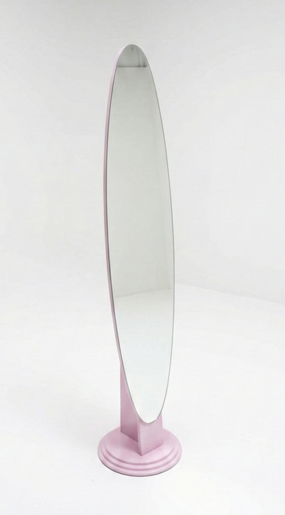 Mid Century Oval lipstick mirror in Lilac 1970s standing mirror