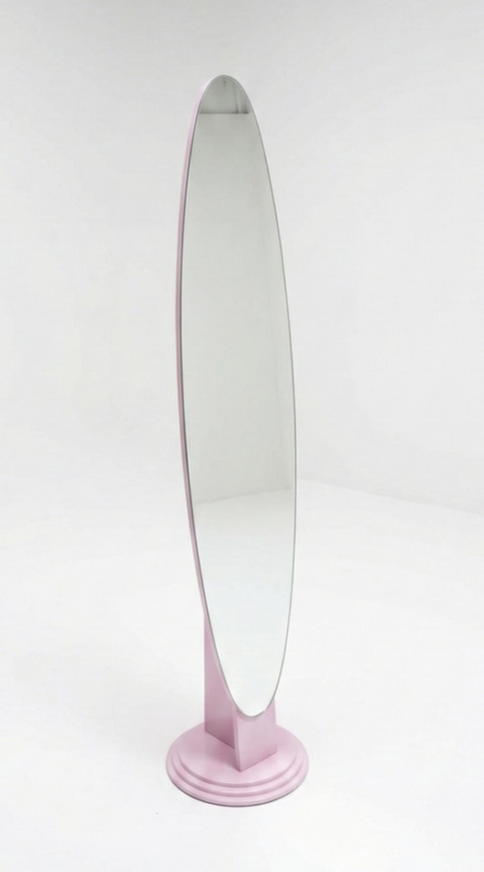 Mid Century Oval lipstick mirror in Lilac 1970s standing mirror