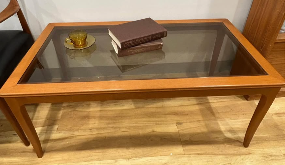 Chiswell smoked glass coffee table golden teak