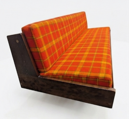 Mid Century Danish sofa lounge daybed orange retro check grid Hans Wegner style