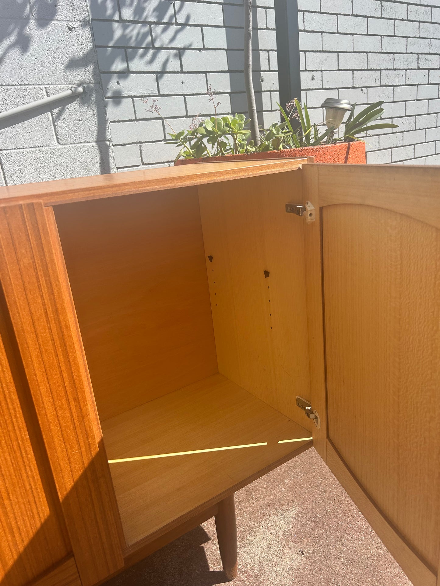 Mid Century golden teak sideboard buffet storage cabinet