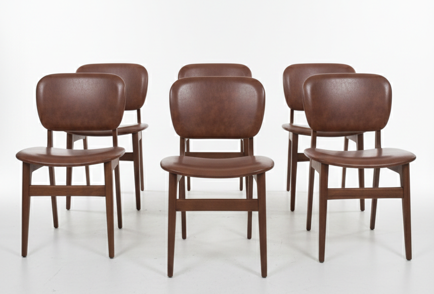 Mid Century Elite rich brown vinyl set of six chairs teak mcm retro
