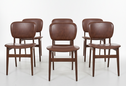 Mid Century Elite rich brown vinyl set of six chairs teak mcm retro