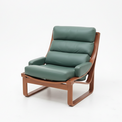 Mid Century Tessa T4 Fred Lowen retro sling chair teak frame Sage leather