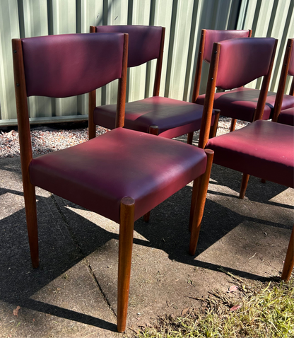 Mid Century Parker Nordic 62 chairs set of six new Vegan Burgundy upholstery