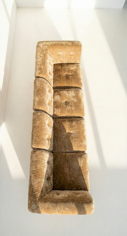 Mid Century Post and Rail modular lounge sofa ultra plush crushed champagne velvet