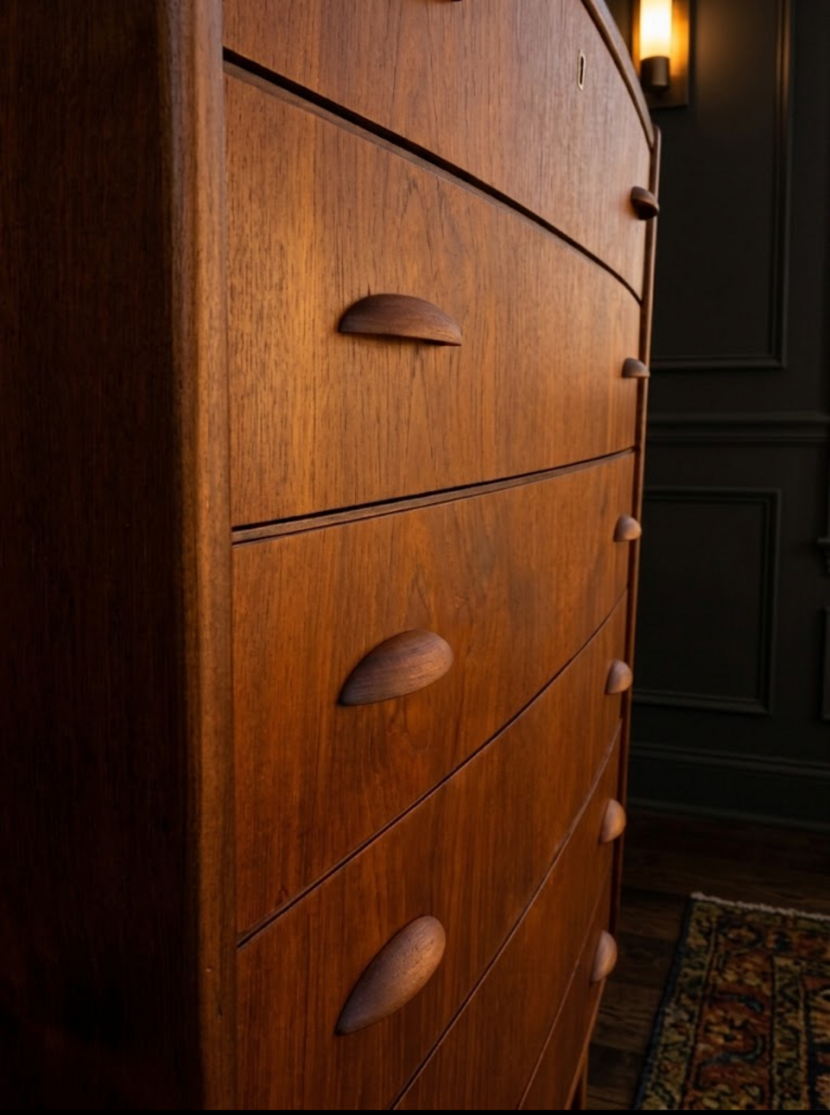 Mid Century Danish Teak Tallboy Bow front 1960s storage draws