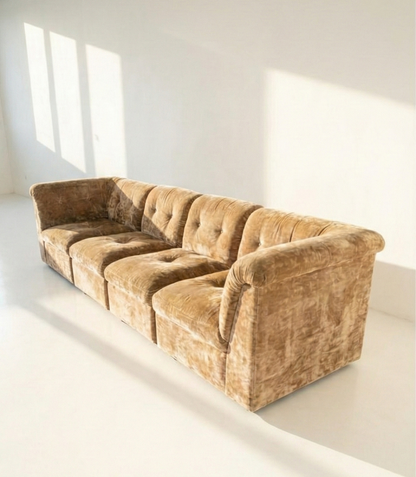 Mid Century Post and Rail modular lounge sofa ultra plush crushed champagne velvet