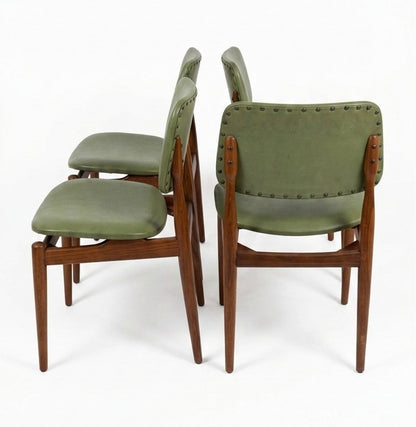 Mid Century Australian Set of Six Retro Green Vinyl chairs Nordic teak blackwood