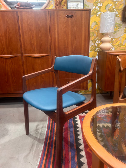 Danish Otto Larsen teak armchair with new warwich commercial grade vinyl in blue
