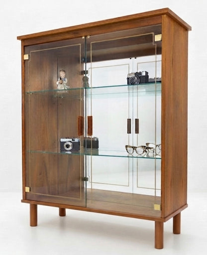 Mid-Century Teak & Gold Display Cabinet