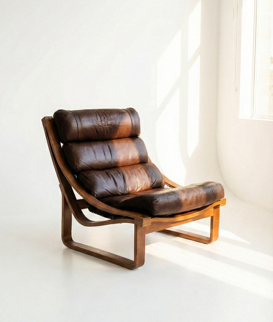 Mid Century Tessa T4 Sling brown leather armchair seat chair