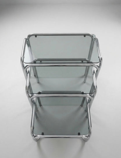 Post Modern Nest of table chrome smoked glass