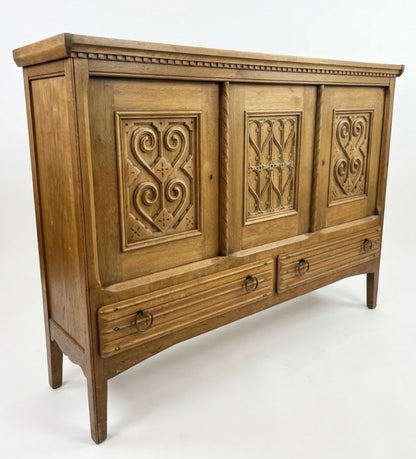Highboard Oak cabinet by Henning Kjærnulf 1960s with Key by EG Møbler.