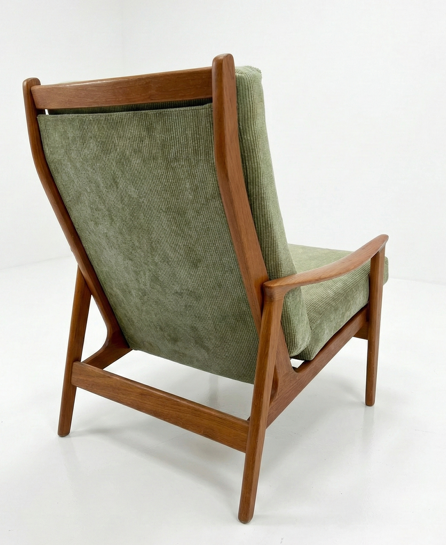 Mid Century Parker Nordic No 161 chair 1960s Australian made teak armchair seat sage green cord