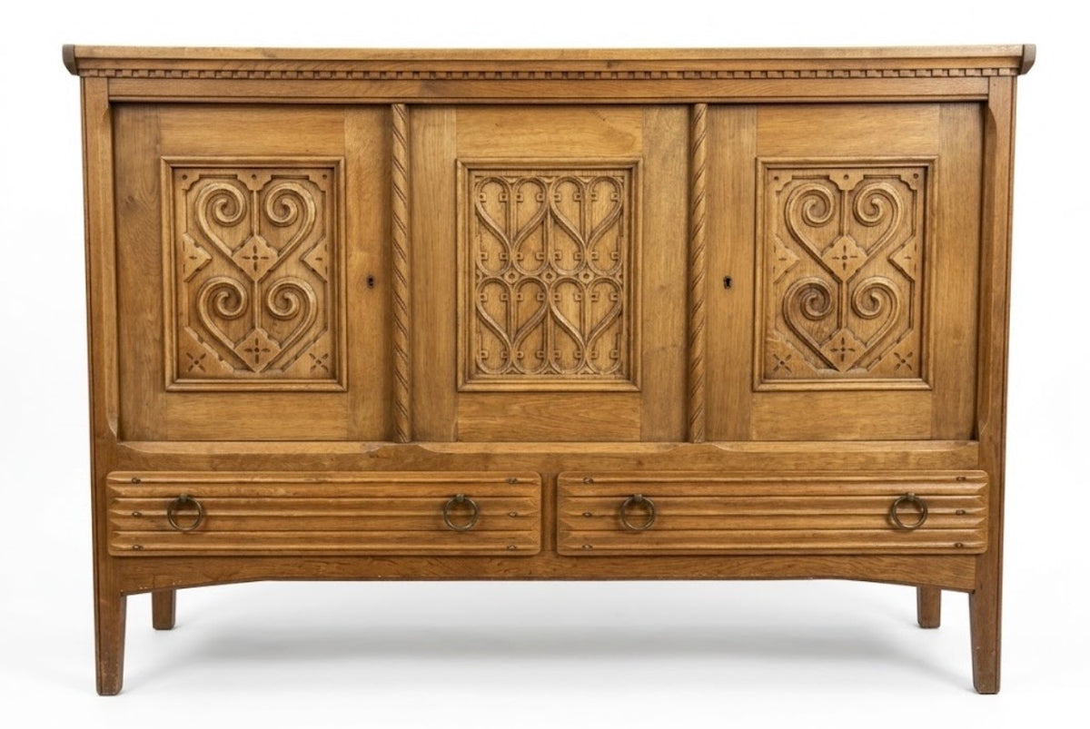 Highboard Oak cabinet by Henning Kjærnulf 1960s with Key by EG Møbler.
