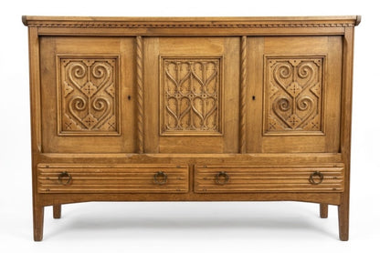 Highboard Oak cabinet by Henning Kjærnulf 1960s with Key by EG Møbler.