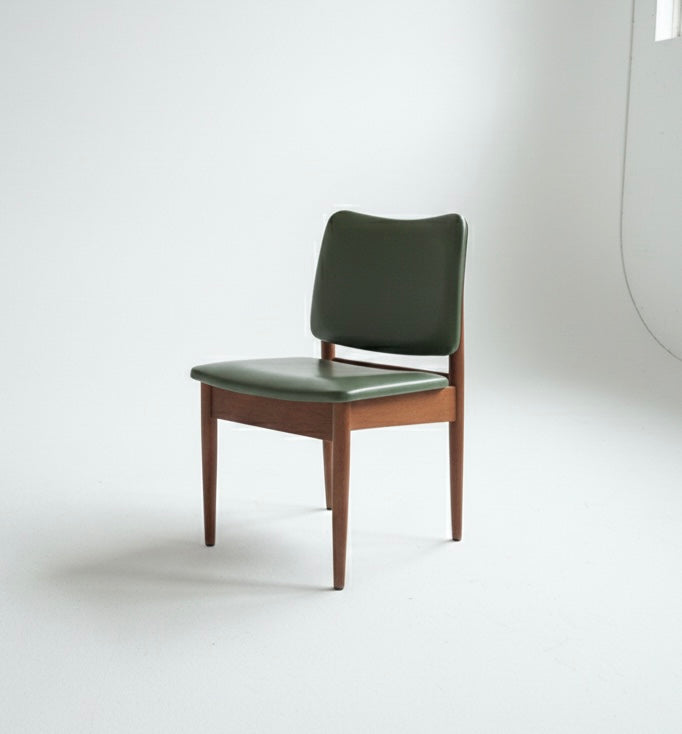 Mid Century Chiswell Forest Green set of three vinyl chairs teak retro mcm 1970s