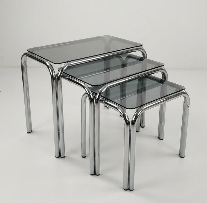 Post Modern Nest of table chrome smoked glass