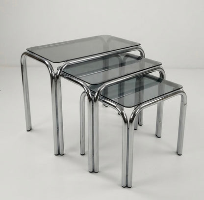 Post Modern Nest of table chrome smoked glass