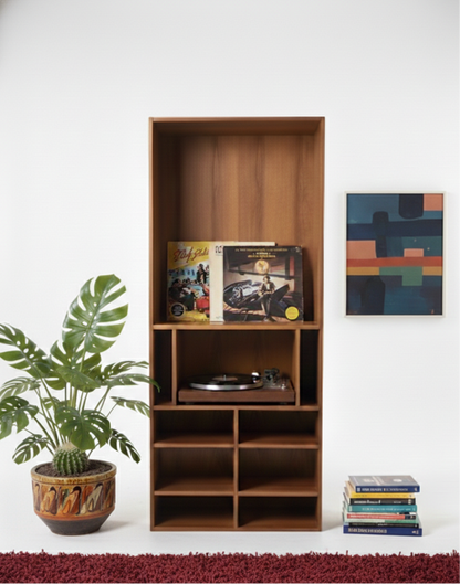 Mid Century wood entertainment shelf custom made retro