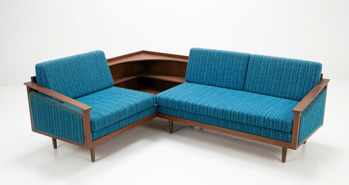 Teak Modular Sofa, Blue — 1960s