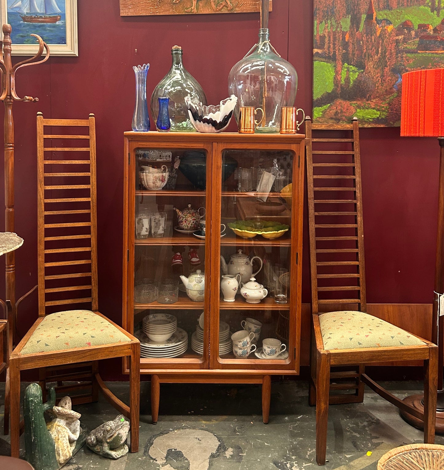 Vintage Unique ladder back chair new abstract boucle fabric two available