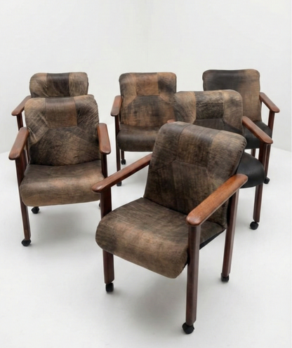 Mid Century Pacific Green Brutalist leather chair previously Post n Rail castors