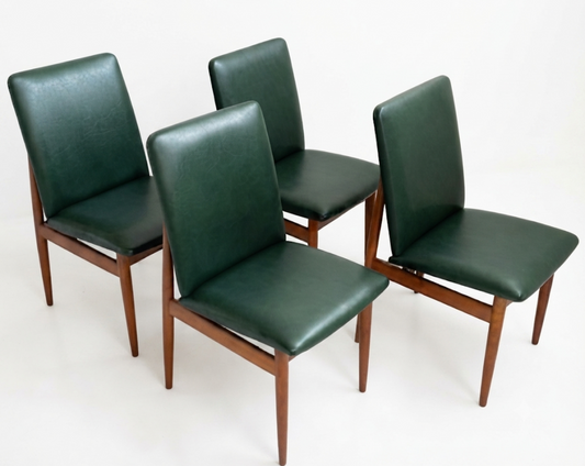 Parker No. 118 Slab Back Nordic Chairs Set of four deep green vinyl teak