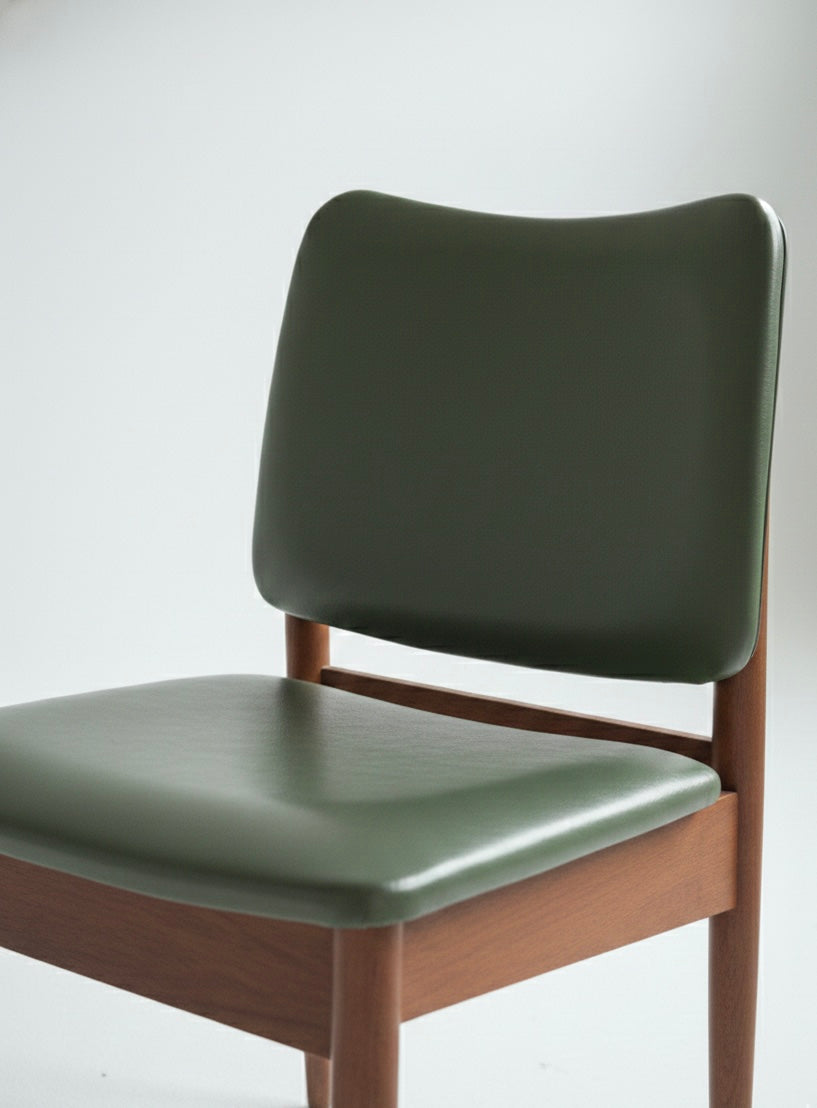 Mid Century Chiswell Forest Green set of three vinyl chairs teak retro mcm 1970s