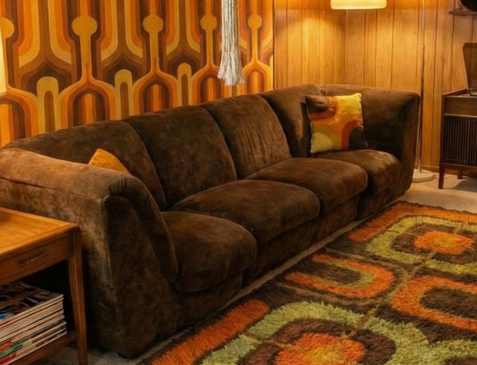 Mid Century lounge modular four seater plush brown velvet retro vintage 1970s