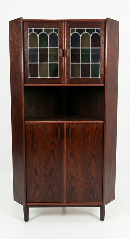 Mid Century Danish rosewood lead light rainbow corner cabinet cigar legs