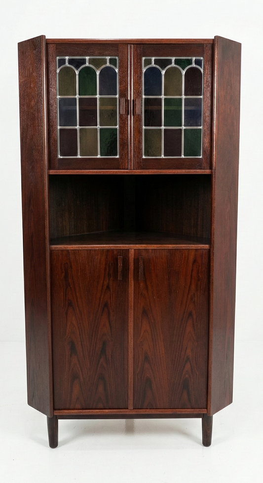 Mid Century Danish rosewood lead light rainbow corner cabinet cigar legs