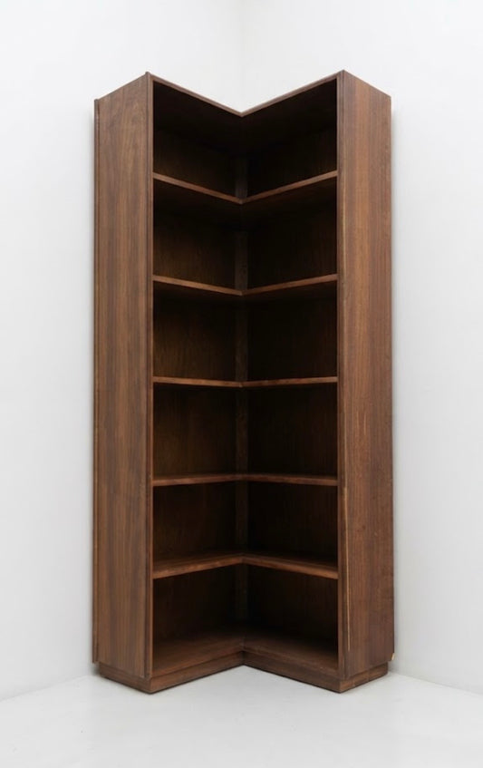 Mid Century Narrow Corner bookshelf black bean timber storage retro