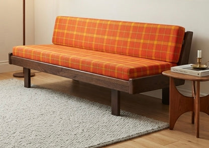 Mid Century Danish sofa lounge daybed orange retro check grid Hans Wegner style