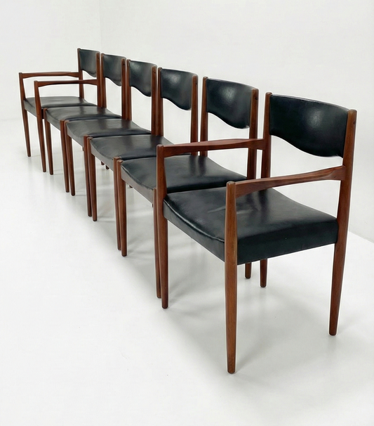 Mid Century Parker nordic black armchair vinyl set of six vintage 1960s chairs