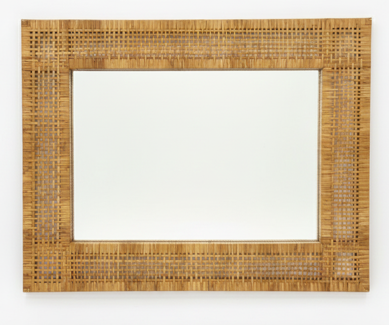 Mid Century cane wicker rattan mirror vintage kitsch retro
