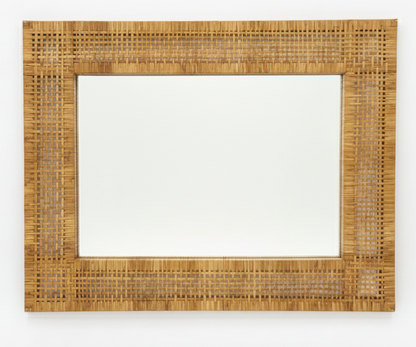 Mid Century cane wicker rattan mirror vintage kitsch retro