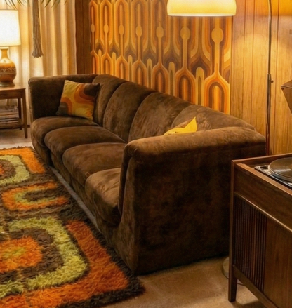 Mid Century lounge modular four seater plush brown velvet retro vintage 1970s