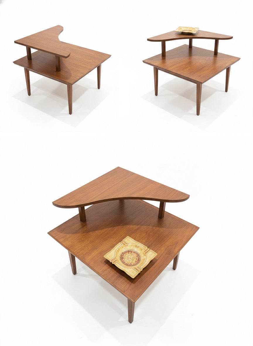 Mid Century Parker corner two tier table teak