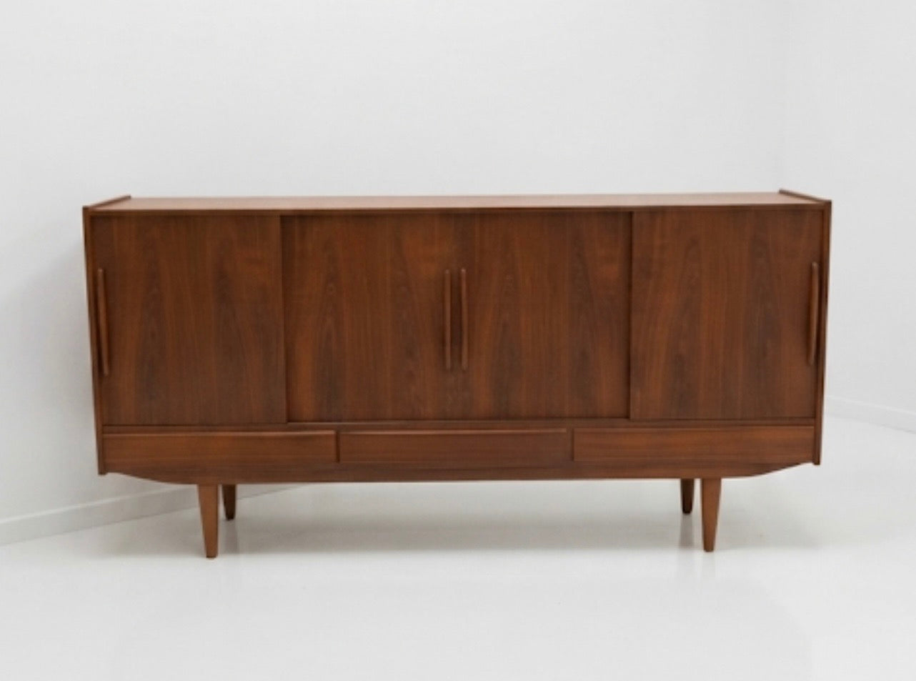 Danish Teak Highboard Sideboard, E.W. Bach Style — 1960s