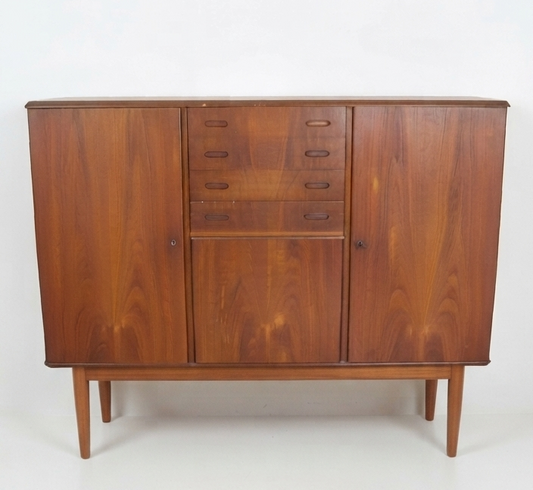 Mid Century Danish Lockable teak Highboard sideboard with draws retro 1960s storage