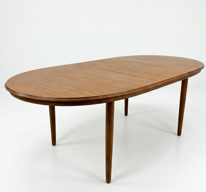 Mid Century Chiswell Nordic teak oval table with extension heat resistant top