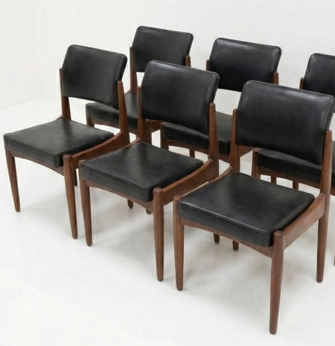 Mid Century Chiswell dining chairs set of six vintage black vinyl mcm retro
