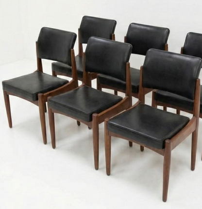 Mid Century Chiswell dining chairs set of six vintage black vinyl mcm retro